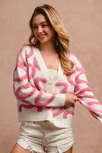 BiBi textured heart buttoned V-neck cable-knit cardigan
