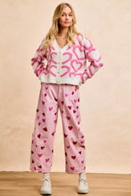 Pink BiBi textured heart buttoned V neck cardigan back view