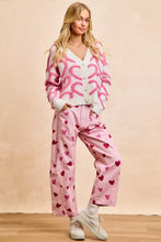 BiBi textured heart buttoned V neck cardigan pink knit