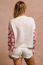 BiBi textured heart buttoned V neck cardigan with pink fringe sleeves