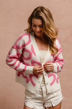 BiBi textured heart buttoned V neck cardigan with pink lettering