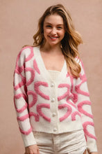 BiBi textured heart buttoned V-neck cardigan, cozy white with pink hearts