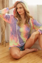 Bi bi tie dye terry hoodie in vibrant rainbow with soft rayon terry fabric and matching twill tape drawstring