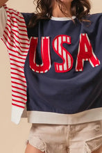 Bibi USA letter navy sweatshirt with patchwork contrast short sleeves