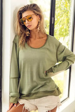 BiBi Waffle Knit Contrast Trim Long Sleeve T-Shirt Woman T Shirts