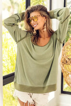 BiBi Waffle Knit Contrast Trim Long Sleeve T-Shirt Woman T Shirts