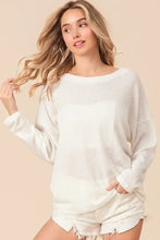 Bibi waffled backless drawstring top with white ribbed knit sweater