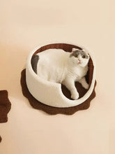 Cozy cream and brown biscuit style pet nest with scalloped edges