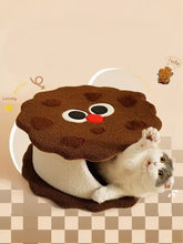 Cute biscuit style pet nest with brown cookie shape and embroidered eyes