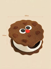 Biscuit style pet nest with plush brown cookie design and cream filling