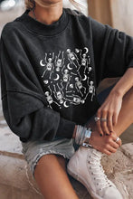 Black acid wash skeleton graphic round neck long sleeve sweatshirt