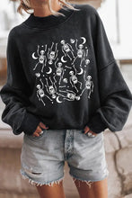 Black acid wash skeleton graphic round neck long sleeve sweatshirt