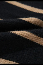 Black and beige striped ribbed button-front cardigan sweater