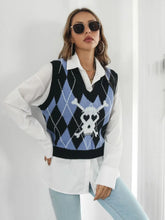 Black and Blue Argyle Sweater Vest with Skull and Crossbones Design
