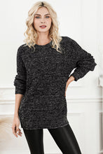 Black and Gray Knit Sweater Long Sleeve Pullover for Women Black