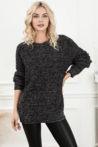 Black and Gray Knit Sweater Long Sleeve Pullover for Women Black Sweater Pullovers