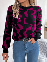 Black and Magenta Long Sleeve Patterned Sweater Deep Rose