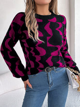 Black and Magenta Long Sleeve Patterned Sweater