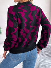 Black and Magenta Long Sleeve Patterned Sweater