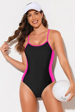 Black and Pink One-Piece Swimsuit with Removable Padding Hot Pink