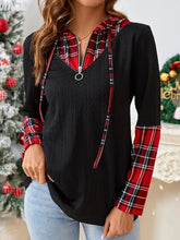Black and Red Plaid Hooded Sweatshirt for Women Black