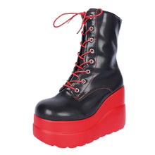 Black and Red Platform Wedge Boots for Women Red