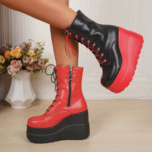 Black and Red Platform Wedge Boots for Women
