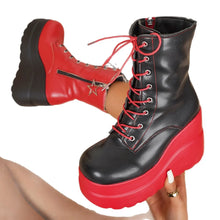 Black and Red Platform Wedge Boots for Women