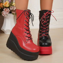 Black and Red Platform Wedge Boots for Women Woman Boots