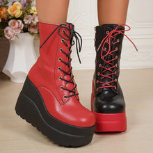 Black and Red Platform Wedge Boots for Women