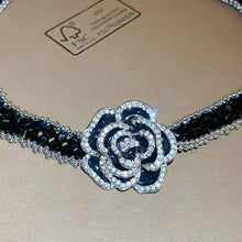 Elegant black and silver alloy crystal rose necklace with sparkling pendant