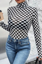 Checkered Turtleneck Bodysuit in Black and White