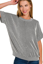 Black and White Corded Rib Short Sleeve T-Shirt for Women BLACK