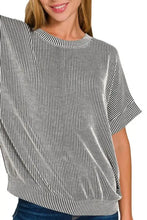 Black and White Corded Rib Short Sleeve T-Shirt for Women Woman T Shirts