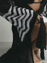 Black and White Striped Crochet Swimwear Cover-Up