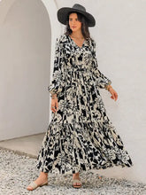 Black and White Floral Maxi Dress with Tie and Ruched Details Maxi Dresses
