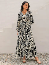 Black and White Floral Maxi Dress with Tie and Ruched Details Maxi Dresses