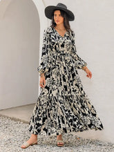 Black and White Floral Maxi Dress with Tie and Ruched Details Maxi Dresses