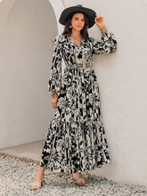 Black and White Floral Maxi Dress with Tie and Ruched Details Maxi Dresses