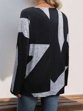 Black and White Geometric V Neck Long Sleeve Top for Women