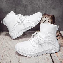Black and White Knit High-Top Sock Sneakers for Women