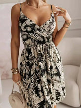 Black and White Leaf Print Tropical Sundress