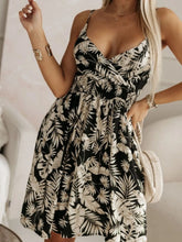 Black and White Leaf Print Tropical Sundress Black Bottom Leaves