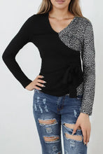 Black and White Long Sleeve Wrap Top for Women Woman T Shirts