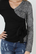 Black and White Long Sleeve Wrap Top for Women Woman T Shirts