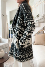 Black and White Patterned Knit Cardigan with Belt Basic Style