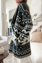 Black and White Patterned Knit Cardigan with Belt Basic Style Woman Outerwear