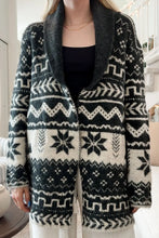 Black and White Patterned Knit Cardigan with Belt Basic Style
