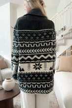 Black and White Patterned Knit Cardigan with Belt Basic Style Woman Outerwear