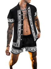 Black and White Patterned Men’s Shirt and Shorts Set